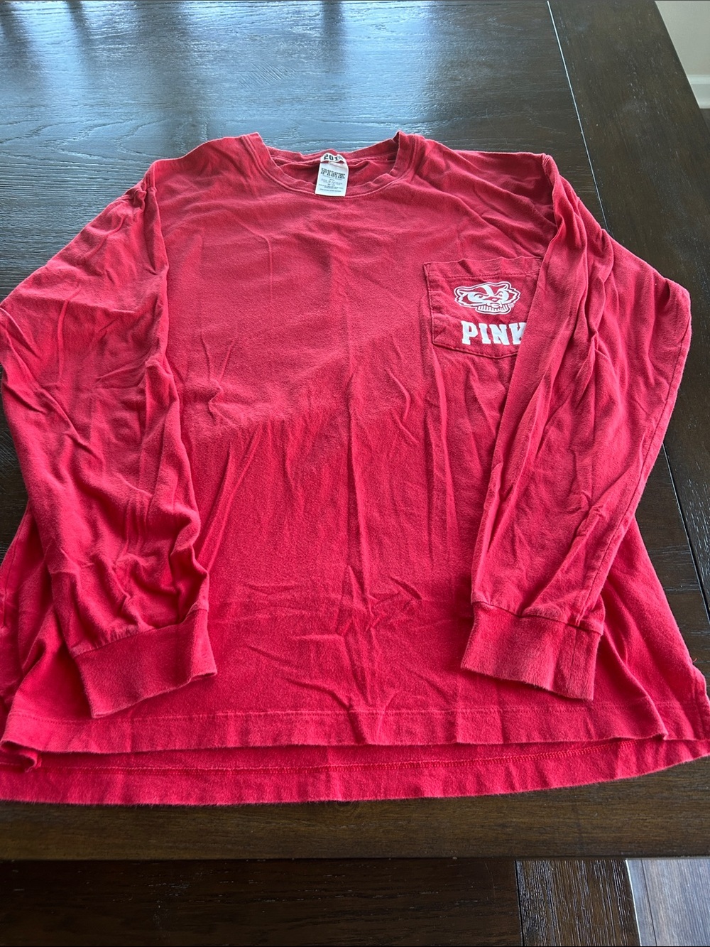 Vintage 2016 PINK Victoria's Secret UW Badgers Long Sleeve Pocket Tee